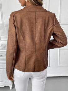SHEIN Clasi Casual Retro PU Faux Suede Lapel Waist Jacket Suede Blazer Brown Jacket,Fall Outfits Women,Fall Women Clothes , Teacher Outfits For Women  Going Out Outfits - Brown - View 3