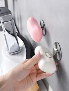 1套不锈钢磁性皂架浴室免打孔壁挂式皂架壁挂式沥水架挂钩家居浴室装饰夏季返校 - 銀色 - 查看 2