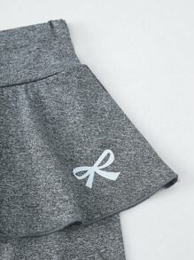 SHEIN 2 件套女童休闲优雅公主蝴蝶结和蝴蝶图案印花裙和紧身裤套装，适合春夏季、假日、夏季、旅行 - 灰色 - 查看 7