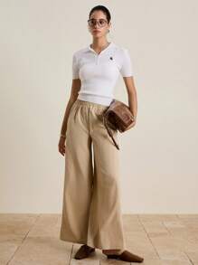 INAWLY Women's Embroidered Elastic Waist Loose Casual Pants Fall Cloth For Women - Khaki - View 4