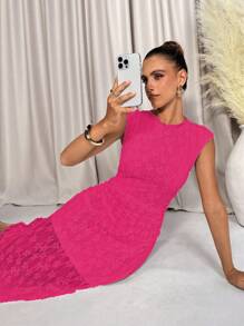 Lavishia 女式无袖长款蕾丝连衣裙，适合婚礼、春夏季 - 玫紅色 - 查看 5