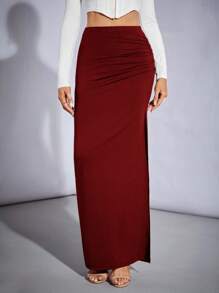 SHEIN Tall 褶饰开叉大腿派对女式黑色半身裙