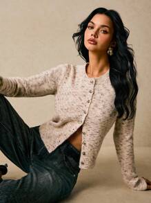 Poéselle 女士针织长袖开衫毛衣，女士开衫，针织开衫，纽扣开衫，薄款开衫 - 彩色 - 查看 1