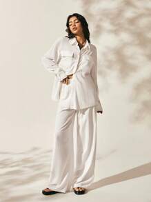 Easelle Casual Retro Loose Fit Straight Shirt & Suit Set For Women Co Ords Sets Women 2 Pieces Sets Woman F Caw F Shirt Women - White - View 4