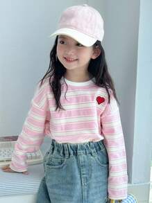 Dazy Kids Young Girls Casual Cute Striped Heart Print Long Sleeve T-Shirt