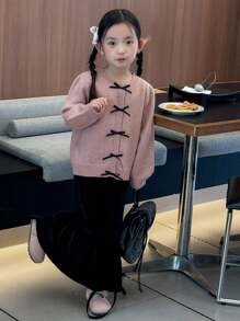 DAZY Young Girl Casual Versatile Bow Decor Sweater - Purple - View 3