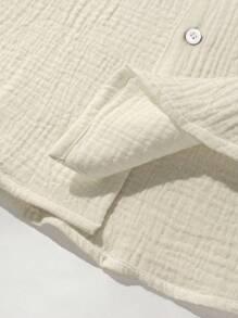 Manfinity RSRT Bộ đồ đi biển nam ngắn tay bằng vải lanh pha cotton họa tiết, cổ , cài nút màu tương phản, áo sơ mi và quần short, bộ đồ vải lanh 2 món cho nam, trang phục nghỉ dưỡng mùa hè, trang phục ấm áp - Màu be - Xem 7