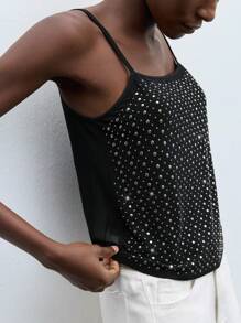 Maija Women's Summer Rivet Decor Loose Camisole Y2k Clothes Country Concert Top Going Out Tops Coquette Club Outfits Women Sexy  Studded Top Eyelet Top For Women Studded Tank Top Sequin Top Rhinestone Top Tops For Going Out Halloween Clothes Women Tank Tops Women - Black - View 8