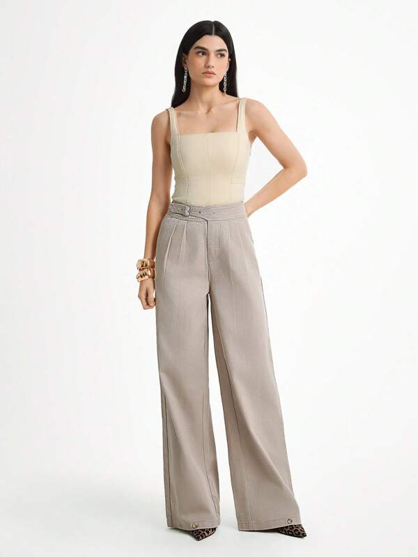 Daynim Pantalon en jean femme à plis pliés de couleur unie, décontracté et pour le travail. Jeans évasés, jeans pattes d'éléphant, jeans taille haute