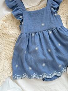 Babygirl Cute Vacation Blue Floral Pattern Cap Sleeve Romper