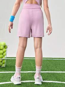 JNSQ Tween Girls Back To School Outdoor Sports Loose Shorts, Children's Elastic Waist 3M Reflective Patchwork Contrast Color Professional Outdoor Sports Shorts - Pink - View 3