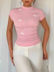 Rafferiza 时尚百搭法式褶皱蝴蝶结短袖衬衫