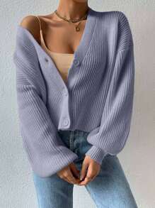 EURMUSE Cardigan casual et polyvalent à manches lanternes de couleur unie