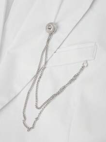 Manfinity Bizformal 男士纯色商务通勤西装套装：夹克和裤子 - 白色 - 查看 5