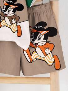 SHEIN 男婴休闲简约圆领短袖T恤短裤套装（2件），适合夏季穿着，男婴夏季服装，男婴卡通服装，男婴夏季套装 - 彩色 - 查看 5