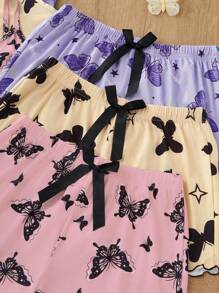 SHEIN Conjunto de pijama informal de 3 piezas con estampado de mariposas, pantalones cortos y tirantes