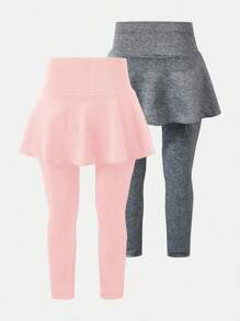 SHEIN 2 件套女童休闲优雅公主蝴蝶结和蝴蝶图案印花裙和紧身裤套装，适合春夏季、假日、夏季、旅行 - 灰色 - 查看 2