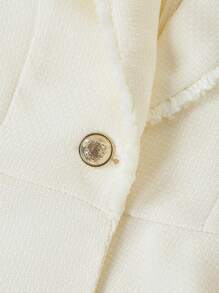 Ellevyn 女式立领收腰白色粗花呢外套和锥形裤，带流苏，优雅的女士日常穿着和工作套装，秋冬 - 白色 - 查看 10