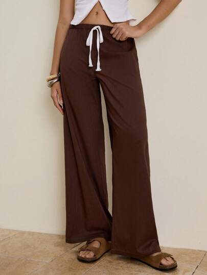 Airaco Women's Casual Solid Color Cotton Linen Low Waist Pants Fall Cloth For Women