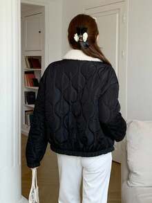 SHEIN Teen Girl Quilted Long Sleeve Single-Breasted Casual Turndown Collar Winter Jacket