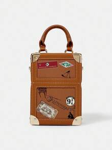 HARRY POTTER X SHEIN 女士时尚字母图案盒形顶部提手包 - 棕色 - 查看 7