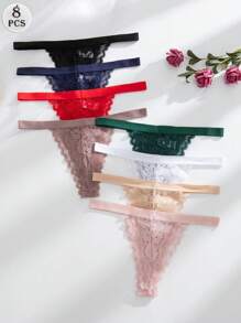 SHEIN 8pcs/Set Romantic Sexy Lace Women's Thong Panties - Multicolor - View 2