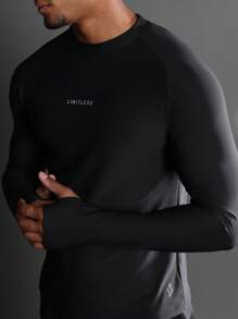 SUMWON Camiseta de entrenamiento de manga larga de alto rendimiento atlético con agujeros para los pulgares, ajuste de compresión, tela transpirable que absorbe la humedad para correr, ejercicio y fitness