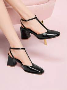 CUCCOO DOLLMOD Women's Fashion Black Cute Round Toe Daily Versatile High Heel Sandals - Black - View 3