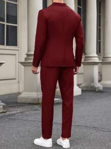 Calvornis 男士纯色披肩领长袖夹克和裤子商务旅行酒红色西装套装