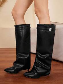 Daringsoles 女士时尚百搭黑色高跟过膝靴 - 黑色 - 查看 9