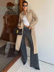 Siren Gaze Women's Chic Beige Autumn Office Trench Coat,Fall 2025 Khaki Long Thin Outerwear With Pockets,Old Money Style Casual Daily Teacher Business Fashion - Khaki - View 6