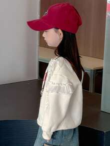 Dazy Kids 年轻女孩荷叶边字母印花圆领运动衫 - 米色 - 查看 5