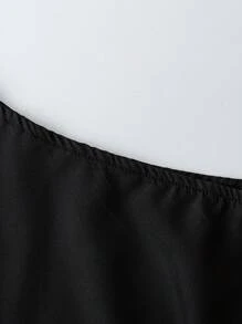 SHEIN Clasi 大码优雅纯色不对称领荷叶边袖衬衫 - 黑色 - 查看 4