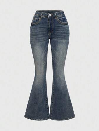 Grunge Punk Sommer, Ostern, Konzert, Nashville, Urlaub Vintage ausgewaschene, abgenutzte Skinny Flare Jeans für Frauen mit niedriger Taille