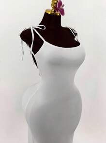 Amplova Plus Size Women Generous Open Shoulder Bowknot Backless Ruched High Slit Bodycon Maxi Dress