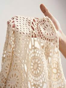 Bohemela 女士花卉镂空无袖低领针织度假连衣裙 - 杏色 - 查看 10