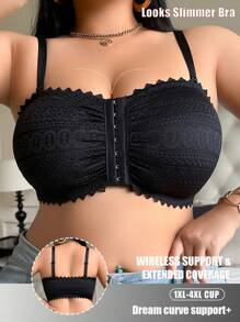 SHEIN 加大码性感蕾丝边钢圈前开合聚拢文胸