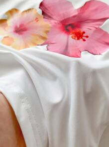 SHEIN 2 件套青少年女孩休闲花卉印花 T 恤和条纹裤，夏季 - 彩色 - 查看 4