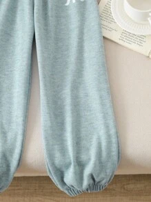 SHEIN Young Boy Loose Fit Soft Blend Ribbed Fabric Letter Print Jogger Pants, Suitable For Autumn/Winter Back To School Season