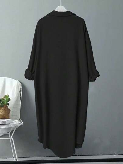 Linhara Casual Spring Elegant Going Out Black Long Sleeve Plus-Size Shirt