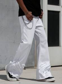 Manfinity EMRG Men's Straight Leg Jeans With Embroidered Flare Leg Hems