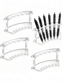 1/2/5pcs Plastic Pen Holder, 6-Slot Pen Display Rack, For Storing And Displaying Pens, Markers, Highlighters, Makeup Brushes, Suitable For Home, Office, And Shops, Transparent Craft Display Stand, Desktop Display Rack, Portable Office And Home Storage Solution, Office Supplies And Accessories - Multicolor - View 1