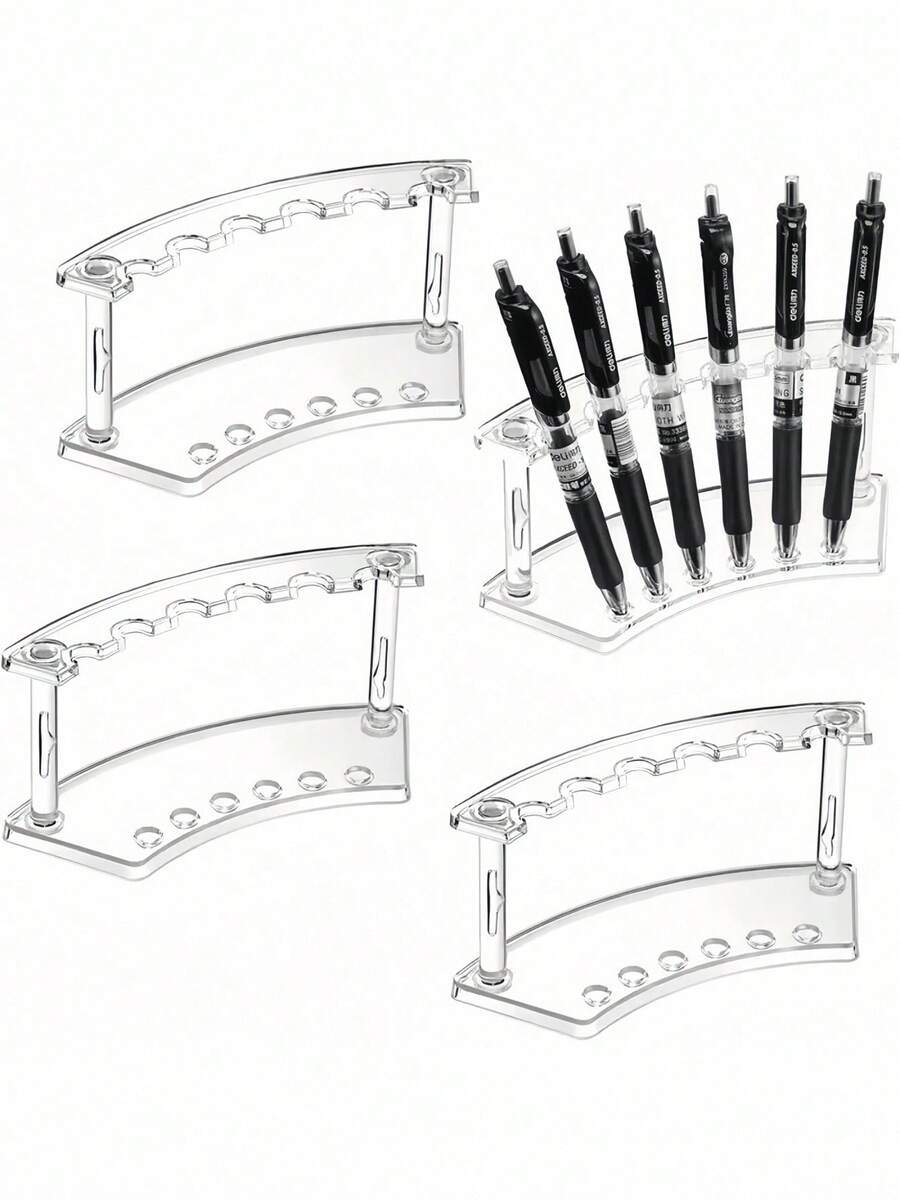 1/2/5pcs Plastic Pen Holder, 6-Slot Pen Display Rack, For Storing And Displaying Pens, Markers, Highlighters, Makeup Brushes, Suitable For Home, Office, And Shops, Transparent Craft Display Stand, Desktop Display Rack, Portable Office And Home Storage Solution, Office Supplies And Accessories - Multicolor - View 1
