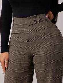 SHEIN SXY Quần ống đứng kẻ caro mới thu đông cho nữ cỡ lớn - màu nâu - Xem 1