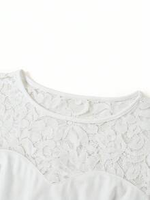 Ellevyn Đầm ngắn màu trắng thanh lịch cổ tròn phối ren mỏng ôm sát eo dành cho nữ, thích hợp mặc hàng ngày - trắng - Xem 6