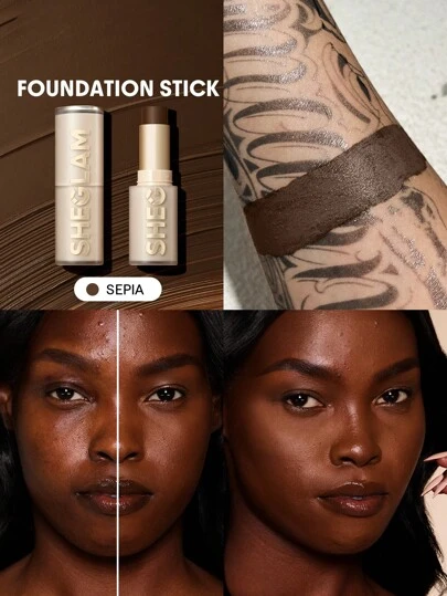 SHEGLAM Skin Magnet High Coverage Foundation Stick-Sepia Long-Lasting Poreless Flawless Easy To Use Full Coverage Foundation Stick For All Skin Type Non-Fading Sweat-Proof Weightless Cruelty-Fre Smooth Natural Skin-Like Finish Breathable Foundation Stick Gentle Formula Foundation Makeup Brand Beauty Makeup Face Paint Cosmetic For Women Girls Perfect For Winter Spring Ideal For Y2K Fancy Fashion Suitable For Birthday Gift Party Ready Best Color