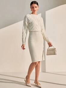 Set coordinato da donna elegante composto da cardigan in maglia con bottoni dorati e pantaloni in maglia, 2 pezzi