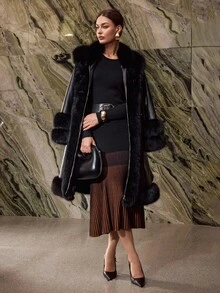 MOTF PREMIUM 圆领鱼尾渐变修身针织连衣裙，秋冬 - 黑色 - 查看 8