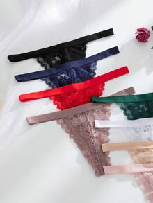 SHEIN 8pcs/Set Romantic Sexy Lace Women's Thong Panties - Multicolor - View 4