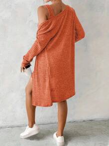 EMERY ROSE 女士性感两件套蓝色连衣裙，秋冬 - 橘色 - 查看 2